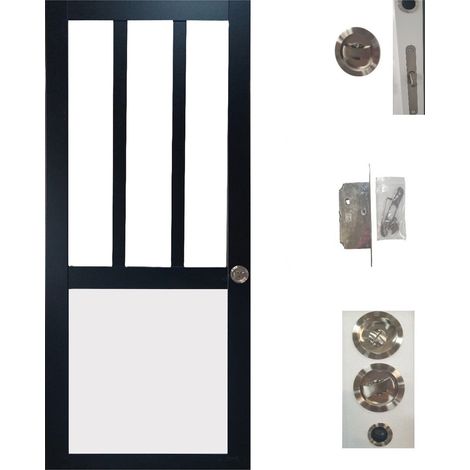 Porte Coulissante Atelier noir et panneau blanc Vitree H204 x L73 + serrure à condamnation (1/4)