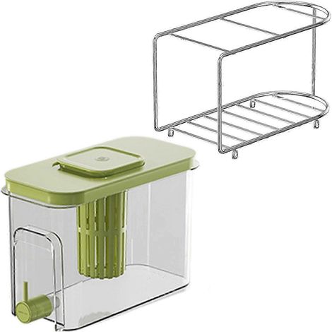 Distributeur de boissons froides 4L avec robinet, bouilloire électrique verte avec filtre et support pour réfrigérateur domestique. (1/5)