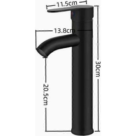 Robinet de lavabo de salle de bain noir mat haut, en acier inoxydable, mitigeur monocommande, eau chaude et froide (1/2)