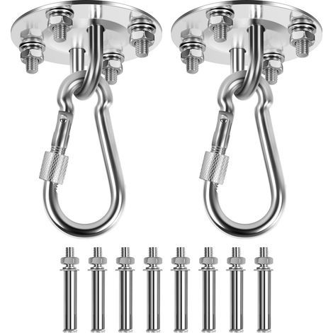 Crochet Plafond Charge Lourde 2 Pièces, Crochet de Plafond Lourds Suspension Acier Inoxydable 400 kg Capacité avec Vis Fixation pour Chaise Suspendue, Balançoire, Serviette Yoga, Sac de Frappe, Hamac (1/5)