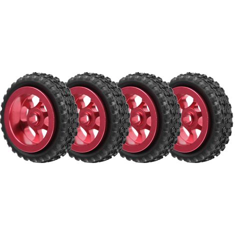 Moyeu de roue en métal avec pneu en caoutchouc pour voitures télécommandées WLtoys K989 1/28 (rouge) (1/5)