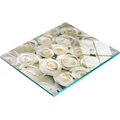 Tabla de cocina decorativa multifuncional de cristal con rosas blancas, 60x52 cm (1/5)