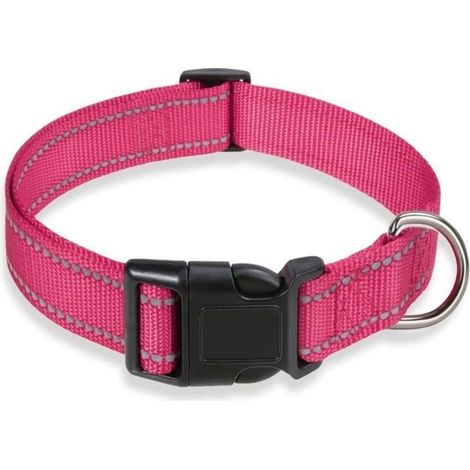 Collare riflettente per cani con fibbia di sicurezza regolabile in nylon, adatto a cani di piccola, media e grande taglia, rosa acceso XL.