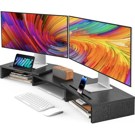 Support Moniteur Double, Rehausseur Écran pc Bureau, Rehausseur écran Ajustables avec 2 fentes, Organisateur Bureau portable PC, Support Moniteur Bureau, Ordinateur, Imprimante (1/5)