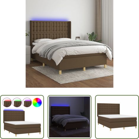 Sommier tapissier - Sommier à lattes de lit matelas et LED Marron foncé 140x190 cm (1/5)