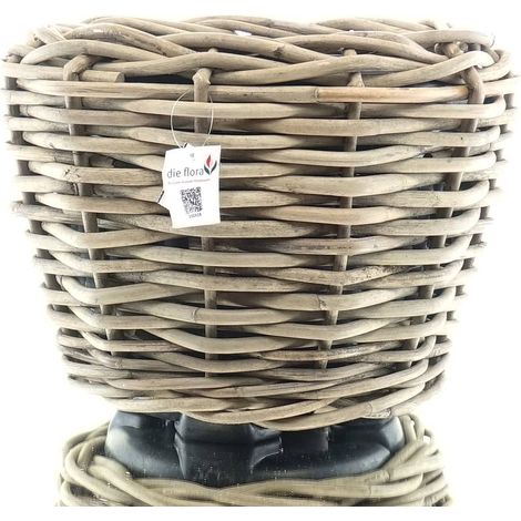 VAN DER LEEDEN DRYPOT® Rattan Pflanzkübel Grau Ø 47 cm - Sylter Körbe (1/4)