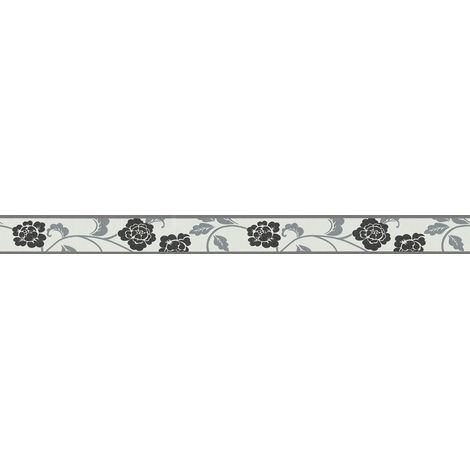Frise papier peint fleuri pour salon élégant Frise tapisserie noire beige & grise pour couloir Frise murale motif fleur pour chambre (1/2)
