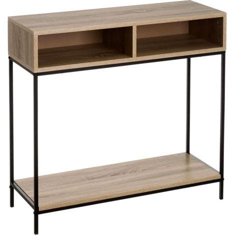 Console d'entrée en bois et métal noir à 2 casiers 80x30x75cm (1/4)