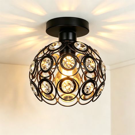Vintage Crystal Ceiling Light, Metal Shade, Diameter 26 cm X Height 26 cm, Black, Modern Style, E27 Bulb (1/5)