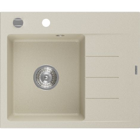 Mexen Ben évier en granit 1 bac avec égouttoir gauche 600 x 500 mm, beige, siphon chromé - 6522605000-69 (1/5)