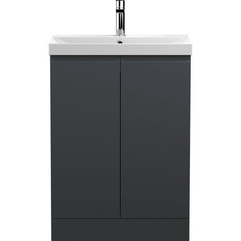 Hudson Reed Urban Floor Standing 2-Door Vanity Unit with Basin-3 600mm Wide - Satin Anthracite (1/6)