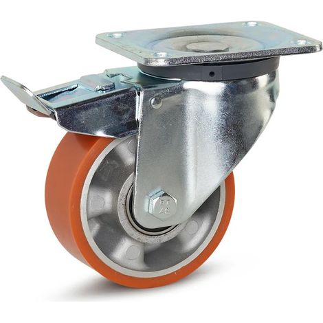Roue pivotante lourde freinée - MESO - PU - 125mm - 500kg - Platine