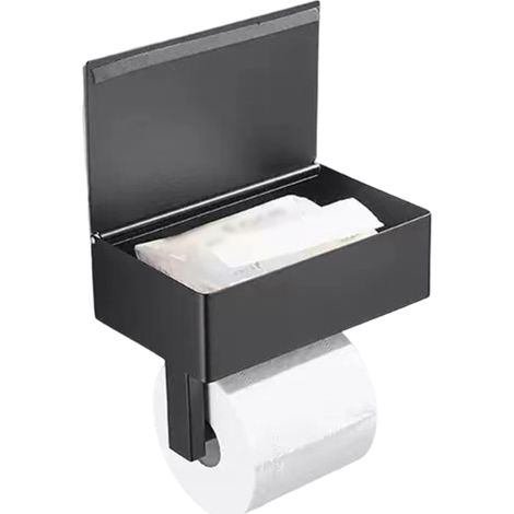 Wandmontierter Toilettenpapierhalter mit abwaschbarem Feuchttuchspender, Metall (silber/schwarz), Abmessungen 20,1 x 12,8 x 13,5 cm, einfache Montage. (1/5)