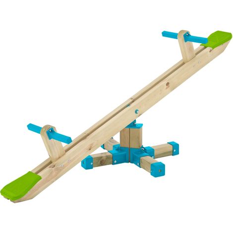 Tp Toys – Balançoire à bascule rotatif en bois FSC – Rotation 360° – Dimensions L.205 x l.36 x H.56 cm – Sièges confortables en plastique moulé
