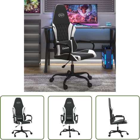 The Living Store Gaming-Stuhl mit Massagefunktion Schwarz und Weiß Kunstleder - Gaming-Stuhl - PC-Stuhl - Gamer Chair - Ergonomischer Stuhl - Schreibtischstuhl (1/5)