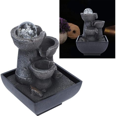 Fontaine table LED – écoulement eau imperméable – résine – 220V norme européenne – bureau maison