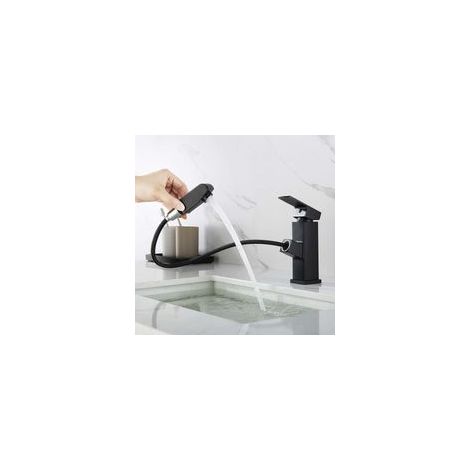 Robinet Mitigeur Lavabo avec Douchette Extractible, Robinet Mitigeur Salle de Bain Noir, Hauteur du Robinet 18mm (1/4)