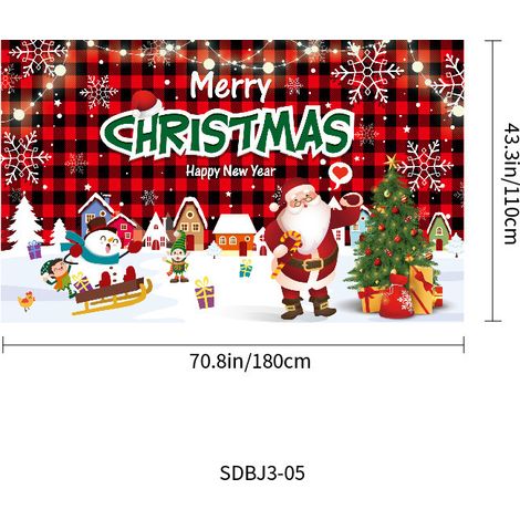 Décoration de Noël style 2025, décoration de cour, bannières, articles de fête de Noël, toile de fond photo - 110 x 180 cm - QW-35