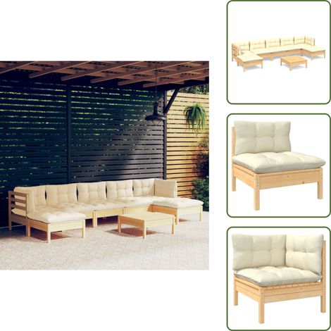 8-tlg. Garten-Lounge-Set mit Creme Kissen Kiefernholz - Garten Lounge Set - Kiefernholz Möbel - Outdoor Möbel - Loungemöbel - Gartenmöbel