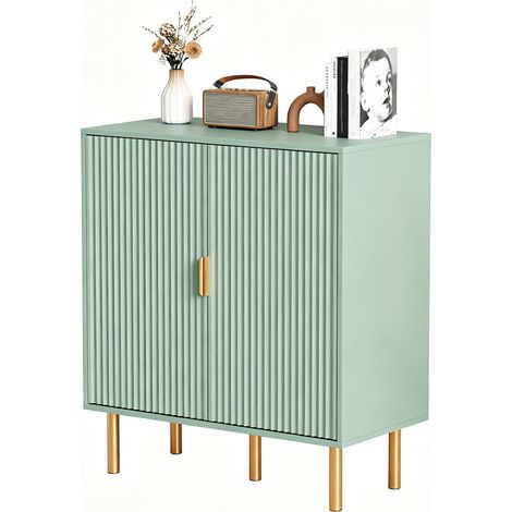 FURNITURE HMD Sideboard Cupboard Storage Cabinet with 2 Doors Wooden Freestanding Unit for Living Room Bedroom Kitchen,Gold Legs,Modern Design,Green