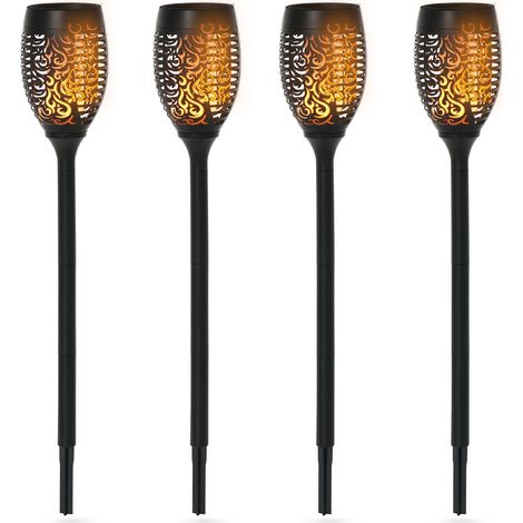 Set 4 Faretti da Esterno LED a Energia Solare con 4 Picchetti, in Plastica, Ø12x72 cm, Nero