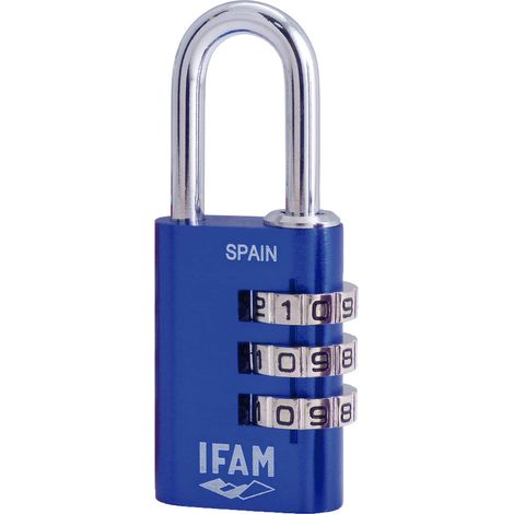 IFAM - Lucchetto a Combinazione Col Combi, 30 mm, Colore Blu, Massima Sicurezza, Ideale per Valigie e Armadietti della Palestra o della Scuola, con Chiave e Più di 1.000 Combinazioni, Leggero (1/4)
