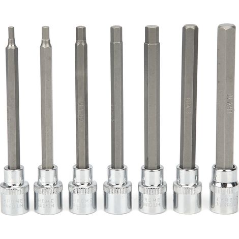 Satz von 7 3/8 Zoll Sechskant-Schlagschraubnüssen, lange Schraubenschlüsselbits aus Chrom-Vanadium-Stahl, für den Heim- und Kfz-Gebrauch. (1/5)