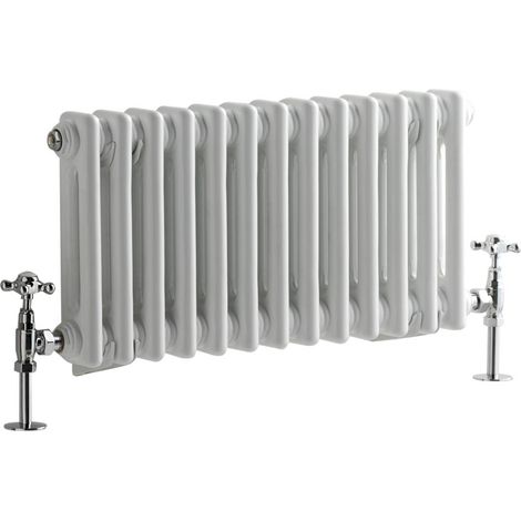 Hudson Reed – Radiateur rétro horizontal blanc à colonnes 2 x 13 – 417 Watts – 30 x 60,5 cm – Acier époxy haut de gamme – Certifié ISO9001 et CE