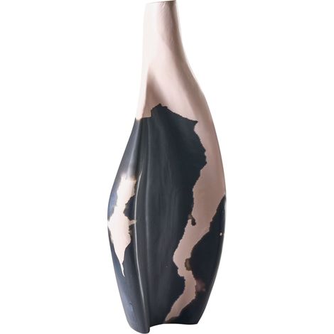 Jarrón decorativo hecho a mano de madera de mango cuello estrecho beige/negro Lagos