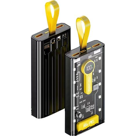 Mecha transparent, banque d'alimentation de grande capacité de 30 000 mAh, 4 câbles intégrés, équipé d'une veilleuse et d'un affichage numérique (1/5)