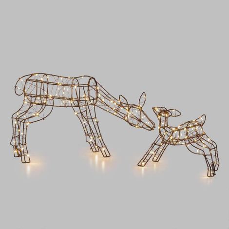 Renne avec Faon lumineux noir extérieur H25cm 150 micro LED blanc chaud (1/5)