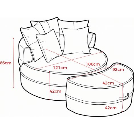 Canapé rond beige avec 5 coussins et pouf – salon, chambre, coin détente, design moderne, confortable, facile à assembler (1/4)