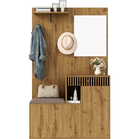 Ensemble armoire entrée miroir coussins rembourrés meuble mural rangement chaussures gain de place 110x185,5x37 cm 90x