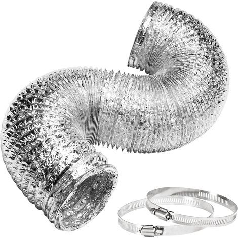 Gaine de ventilation flexible non isolée — 4 pouces, 2 mètres (pour systèmes CVC) — 2 colliers inclus — Lot de 1 — Argent (1/5)