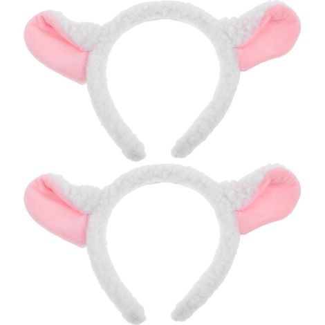 Lot de 2 Serrage-têtes à Oreilles D'agneau en Peluche Blanche, Légers et Confortables, Accessoires Mignons pour Femmes et Garçon et Filles Lors D'événements Cosplay ou Sorties (1/5)