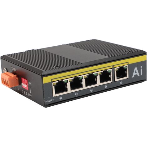 Commutateur Ethernet industriel 5 ports, large plage de températures de fonctionnement, 10/100 Mbps, montage sur rail DIN, PoE avec 1 liaison montante (1/5)