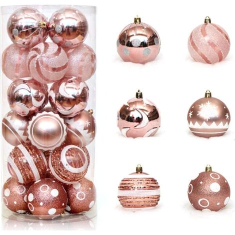 Christmas Decoration Balls, 24 Pieces 6cm/2.36inch Shatterproof Plastic Christmas Balls Christmas Bauble Ornaments Christmas Tree Decoration Party Decor Pendants (Rose Gold) (1/5)