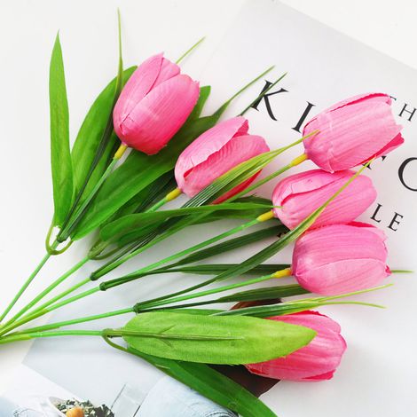 Bouquet artificiel de fleurs avec tige en soie [6 fleurs] [Rose] Décor maison, cuisine, mariage avec arrangement réaliste (1/5)