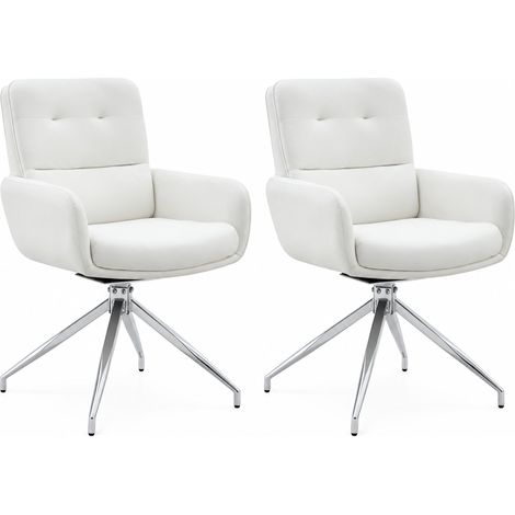Set di 2 sedie da pranzo girevoli 55x50x85 cm in PU bianco e metallo argento - CHICFURN (1/5)