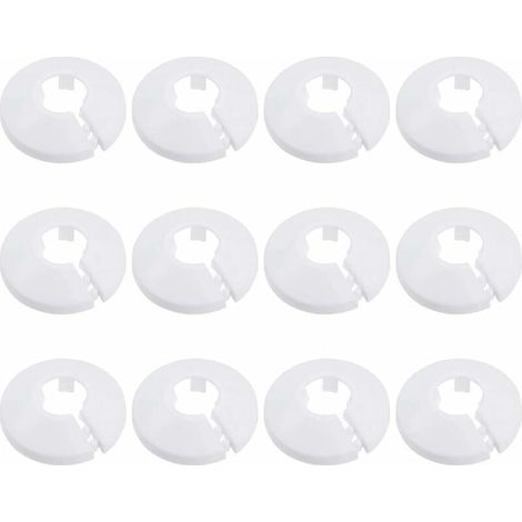 12 Stück Rohrabdeckung, Sanitärrohrabdeckung, Heizkörperschelle, Heizkörperhülse für Rohr, runde Rosette, weiß, Durchmesser 15 mm (Weiß)