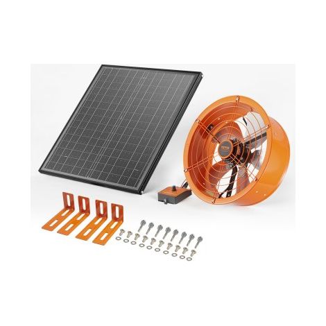 Ventilador de Montaje a Dos Aguas, Extractor de Aire Solar con Termostato Ajustable y Malla Exterior, 1300 CFM, Ventilación Silenciosa para Techo, Garaje, Tienda, Naranja, Φ 400 x 150 mm (1/5)