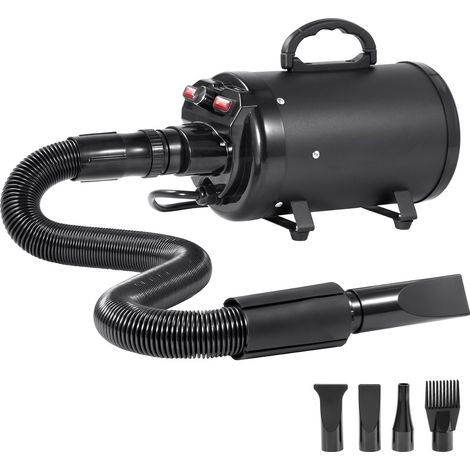 Sèche-chien 2000W, souffleur pour toilettage avec vitesse et température réglables, 4 buses et tuyau extensible, noir. (1/5)