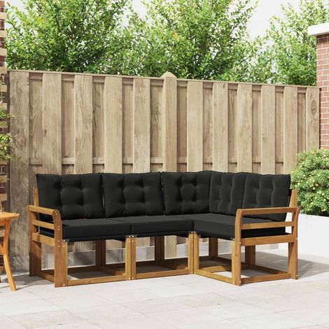 Outdoor-Sofagarnitur mit Kissen 4 pcs Natürlich und Schwarz