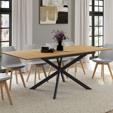 INES mesa de comedor rectangular extensible 6-10 personas madera y negro 160-200 cm