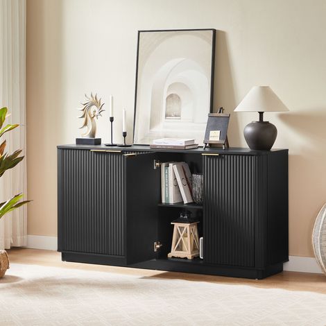 Buffet 160cm bandes verticales design ondulé rangement meuble TV adapté chambre salon couloir 160 x 80 x 40cm noir