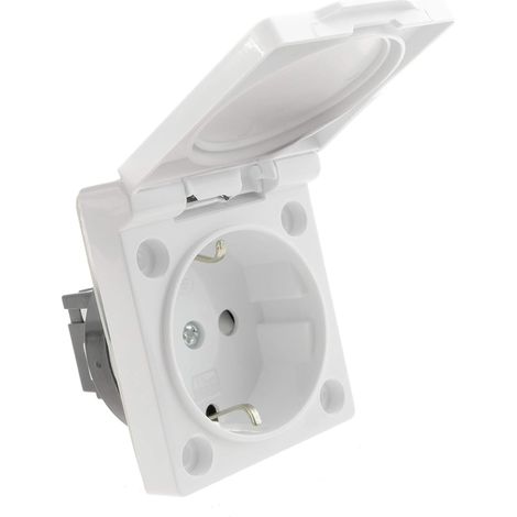 Prise Schuko encastrable IP44 à vis avec couvercle blanc (ME071) (1/5)