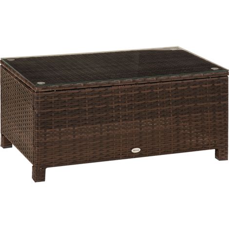 Tavolino da Giardino in Rattan Sintetico con Piano in Vetro Temperato Marrone 85x50x39 cm (1/5)