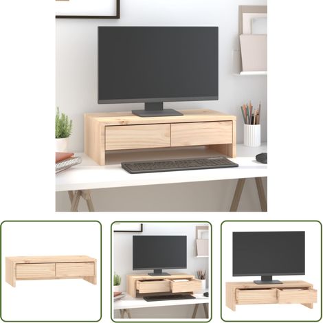 The Living Store Support pour moniteur 50x27x15 cm Bois de pin solide - Support Ordinateur - Support Ecran - Support Monitor - Meuble Informatique - Rangement Bureau (1/5)