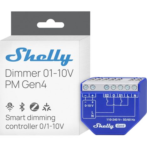SHELLY DIMMER 0/1-10V PM GEN4 - VARIATEUR LED CONNECTÉ POUR DRIVERS 0-10V ET 1-10V, WI-FI 6, ZIGBEE, MATTER ET BLUETOOTH, MESURE