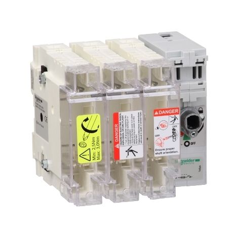 Interruptor seccional FUSIBLES SCHNEIDER 125A 3 polos para protección eléctrica.
